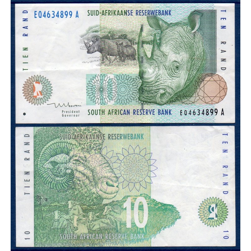 Afrique du sud P.123b, TTB, Billet de 10 rand 1999 Rhinocéros