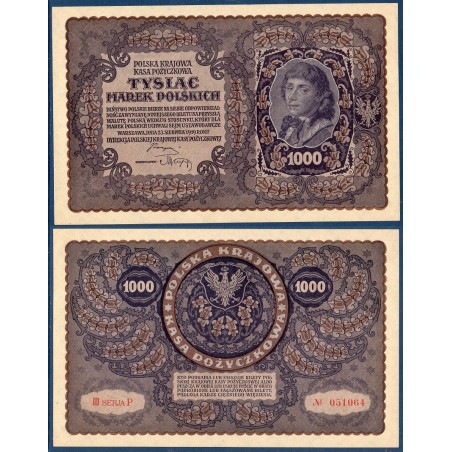 Pologne P.29, A-UNC, Billet de 1000 Marek 1919 Aigle