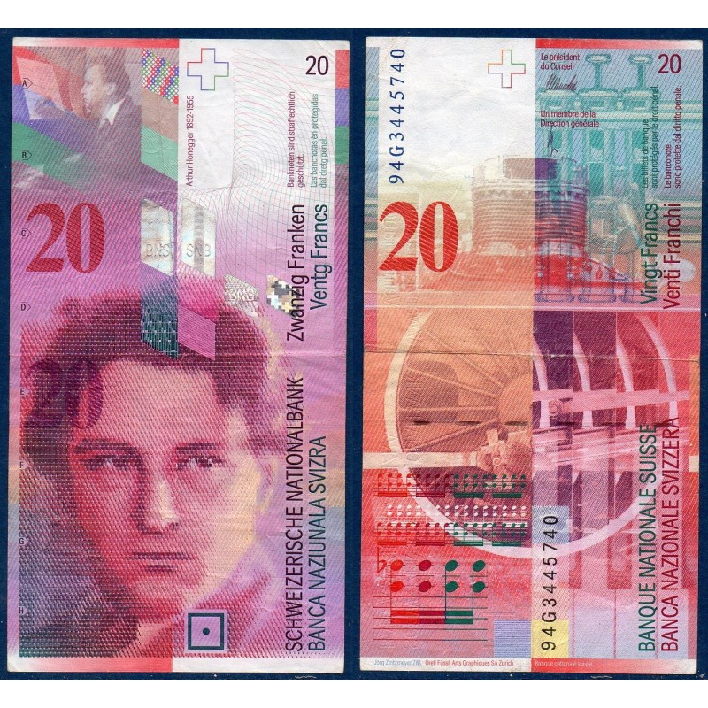 Suisse P.68a, TTB, Billet de 20 Francs 1994 Arthur Honegger