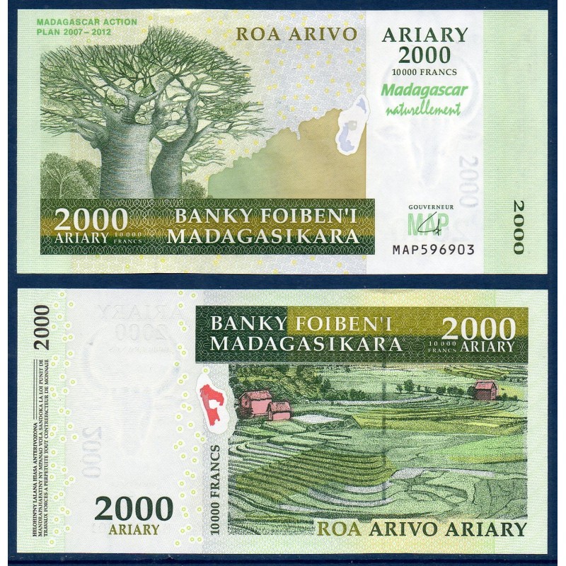 Madagascar Pick N°93, Billet de banque de 2000 Ariary Francs 2007