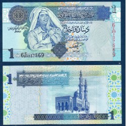 Libye P.68a, Neuf, Billet de 1 dinar 2004 Bleu