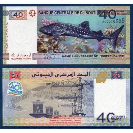 Djibouti P.46, Neuf, Billet de 40 Francs 2017 Requin