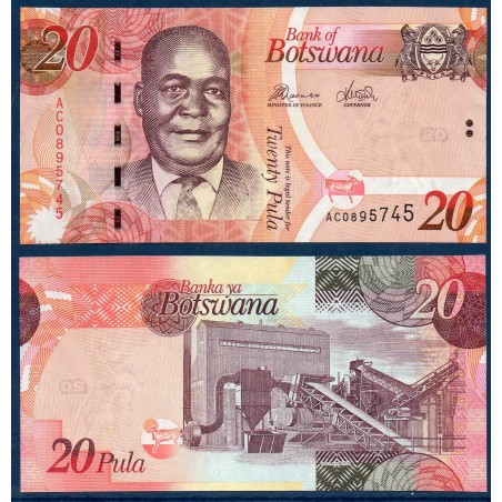 Botswana P.31c, Neuf, Billet de 20 Pula 2012 exploitation minière