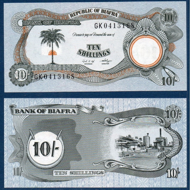 Biafra P.4, Neuf, Billet de 10 Shillings 1969 usine