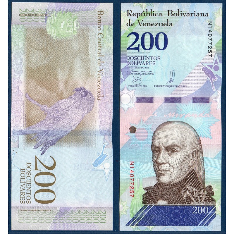 Venezuela Pick N°107b, Billet de banque de 200 Bolivares 13.3.2018