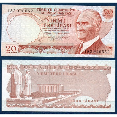 Turquie P.187b, neuf Billet de 20 Lira 1974 mausolée