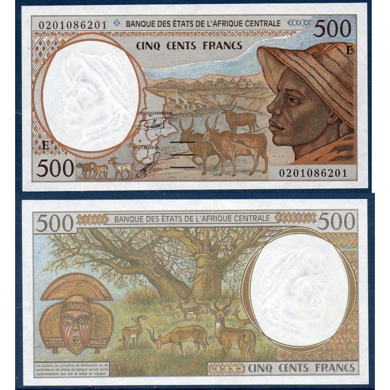 Afrique Centrale P.201Eh Cameroun, Neuf Billet de banque de 500 Francs CFA 2002 Zébus