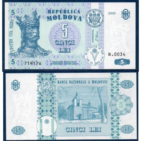 Moldavie Pick N°9d, Billet de Banque de 5 Lei 2005