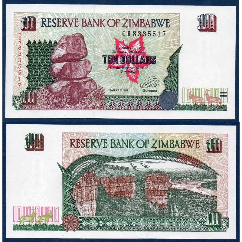 Zimbabwe P.6a, Neuf, Billet de 10 Dollars 1997 Falaises