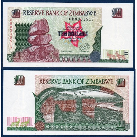 Zimbabwe P.6a, Neuf, Billet de 10 Dollars 1997 Falaises