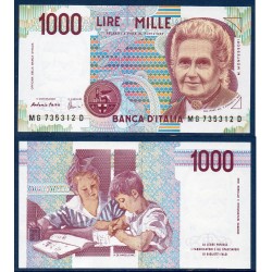 Italie P.114c, neuf Billet de 1000 Lire 1990 Maria Montesori