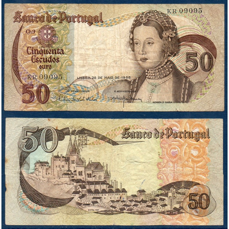 Portugal P.174a, TB-, Billet de 50 Escudos 1968 Infante Maria