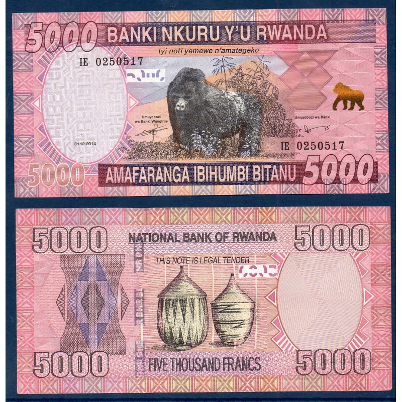 Rwanda P.41, Neuf, Billet de 5000 Francs 2014 Primate