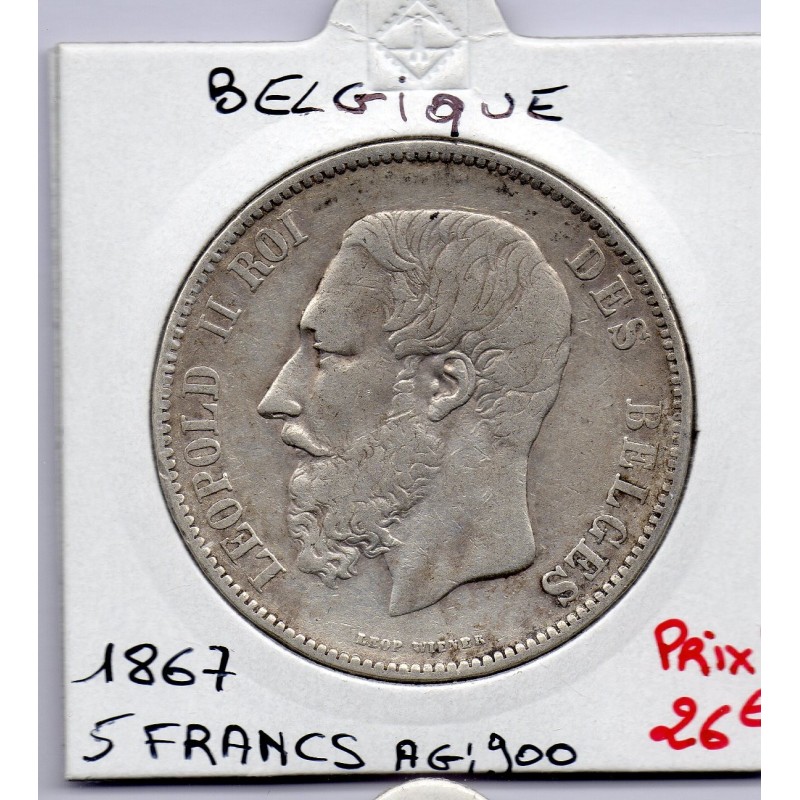 Belgique 5 Francs 1867 TTB, KM 24 pièce de monnaie