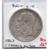 Belgique 5 Francs 1867 TTB, KM 24 pièce de monnaie