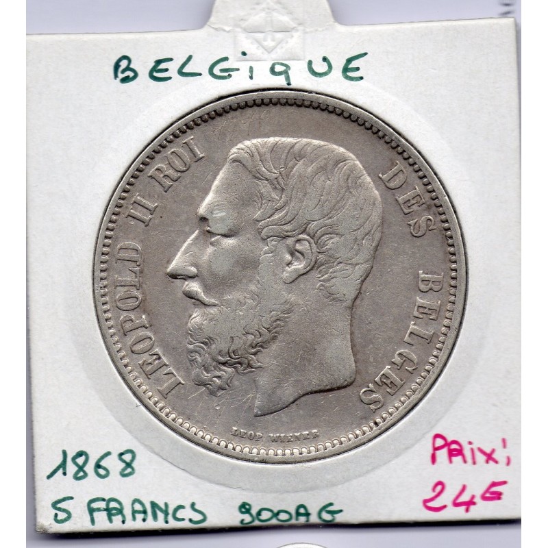 Belgique 5 Francs 1868 TTB, KM 24 pièce de monnaie