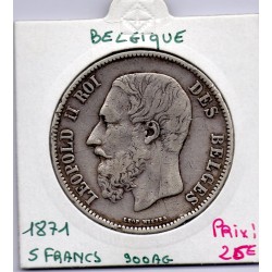 Belgique 5 Francs 1871 TTB, KM 24 pièce de monnaie