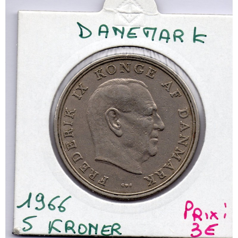 Danemark 5 kroner 1966 Sup, KM.853 Frederik IX