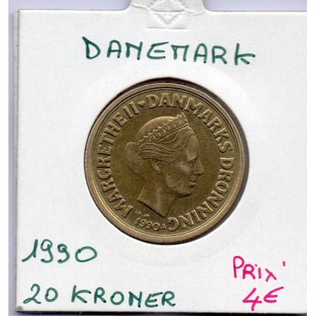 Danemark 20 kroner 1990 Sup, KM.871 Margrethe II