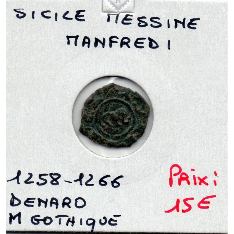 Italie Sicile Messine Manfredi denaro M Gothique 1258-1266 TB pièce de monnaie