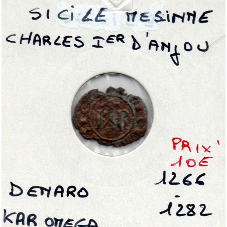 Italie Sicile Messine Charles 1er d'Anjou denaro Kar Omega 1266-1282 TB pièce de monnaie