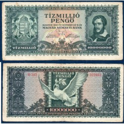 Hongrie P.123, TB Billet de 10 millions Pengo 1945 Kossuth Lajos