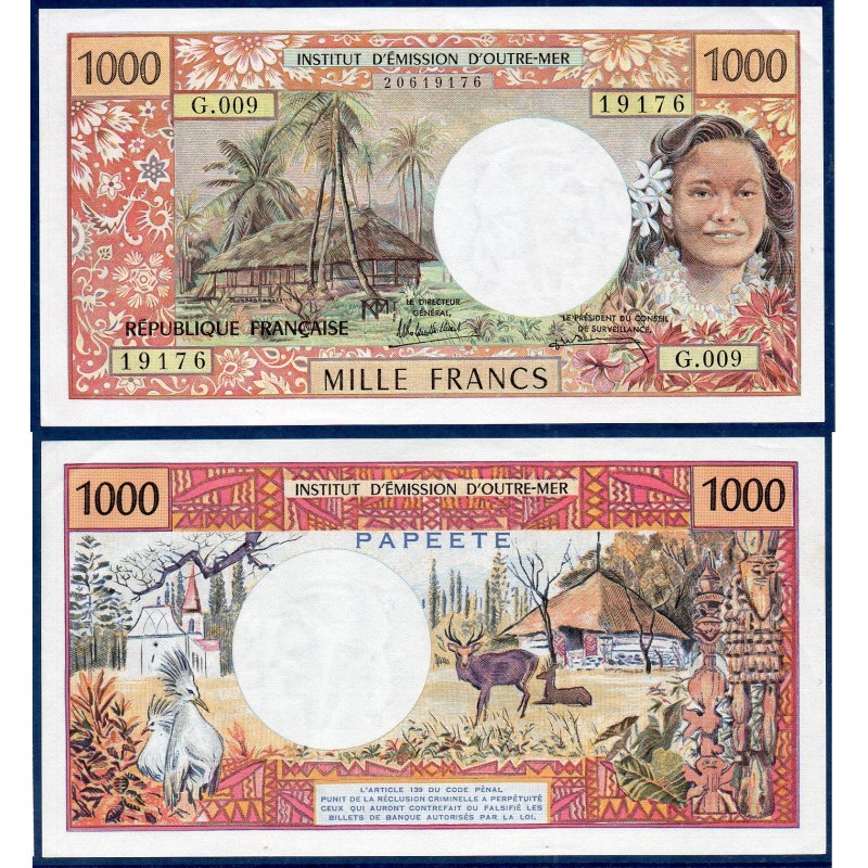 Tahiti P.27d, Sup+ Billet de 1000 Francs  1985  Vahine papeete