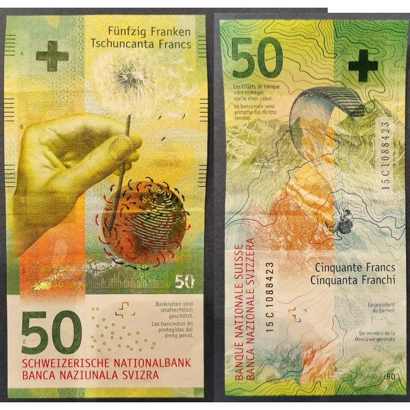 Suisse P.77c, TTB+, Billet de 50 Francs 2015 Parapente