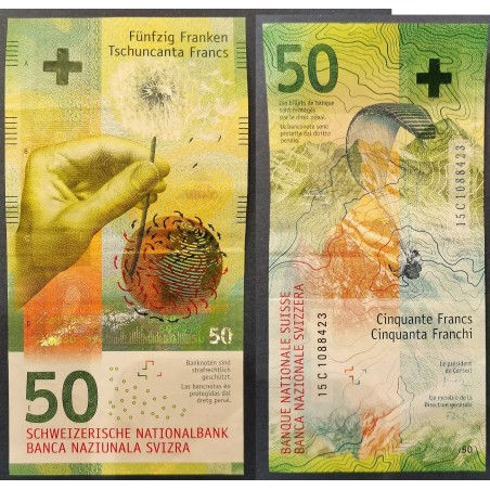 Suisse P.77c, TTB+, Billet de 50 Francs 2015 Parapente