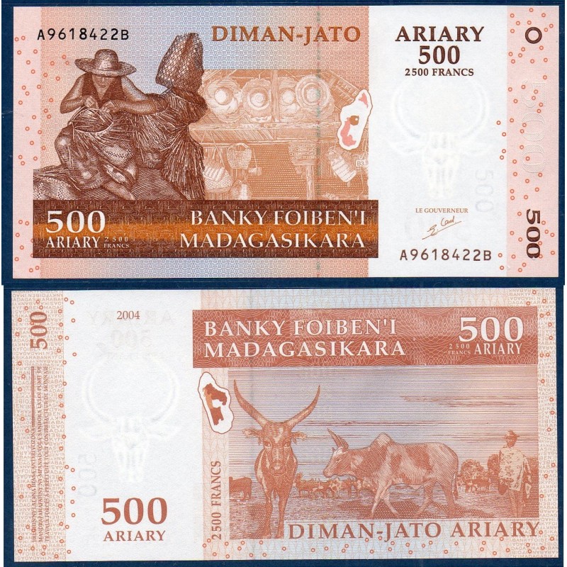 Madagascar Pick N°88a, Billet de banque de 500 Ariary : 2500 Francs 2004