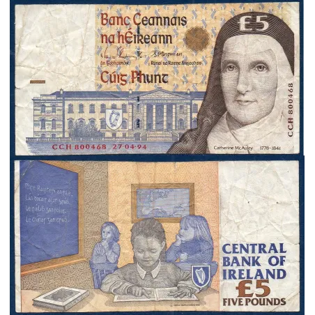 Irlande P.75a, TB Billet de 5 livres 1994 Catherine McAuley