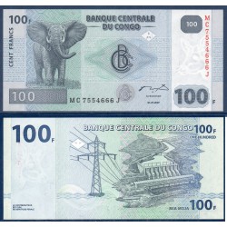 Congo P.98a, Neuf, Billet de 100 Francs 2007 parc Virunga