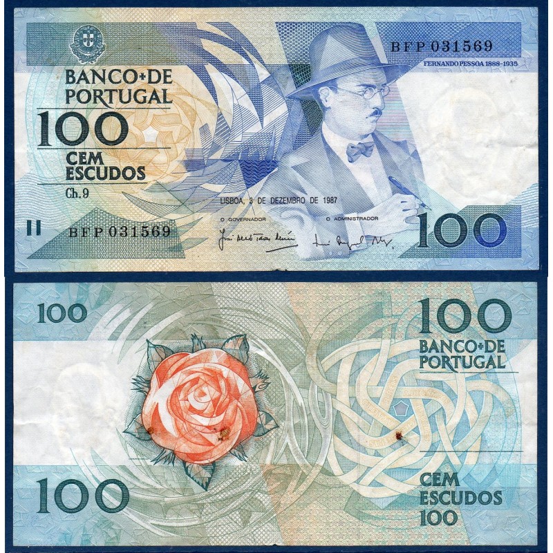 Portugal P.179d, TTB, Billet de 100 Escudos 3.12.1987 Pessoa