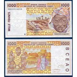 BCEAO P.111Ah Cote d'Ivoire, TTB+, Billet de 1000 Francs CFA 1998 pilotis