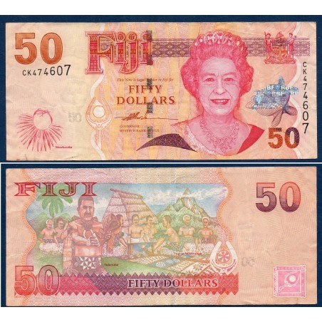 Fidji P.113a, TTB Billet de 50 Dollars 2007-2011 Tabua et Yaqona