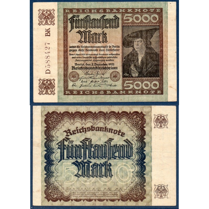 Allemagne P.81d, TTB Billet de 5000 Mark 1922 réseau