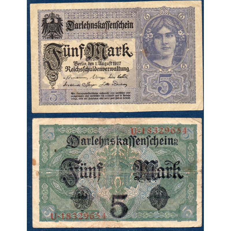 Allemagne Pick N°56a, TB Billet de banque de 5 Mark 1917