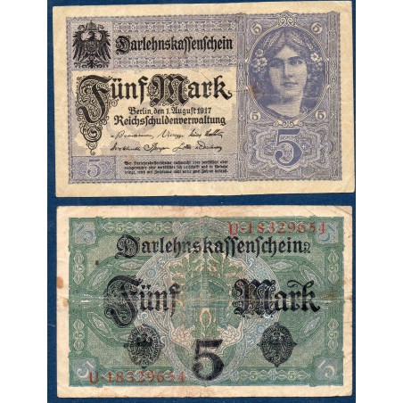 Allemagne P.56a, TB Billet de 5 Mark 1917 gris violet