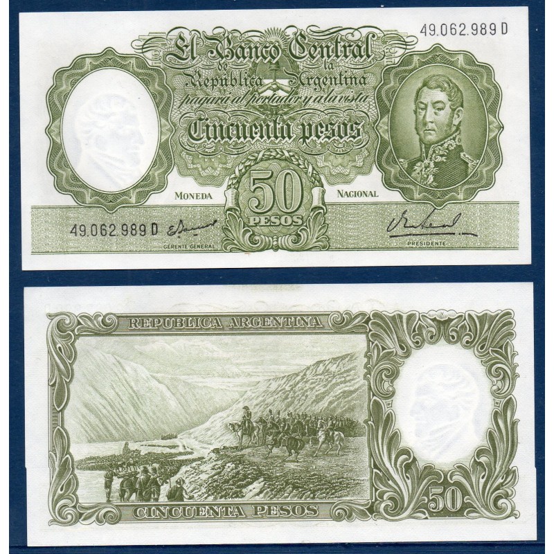 Argentine P.276, neuf Billet de 50 Pesos 1968-1969 El Paso