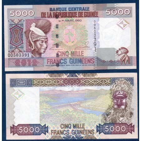 Guinée P.41b, Neuf, Billet de 5000 Francs 2012 Centrale Hydroélectrique