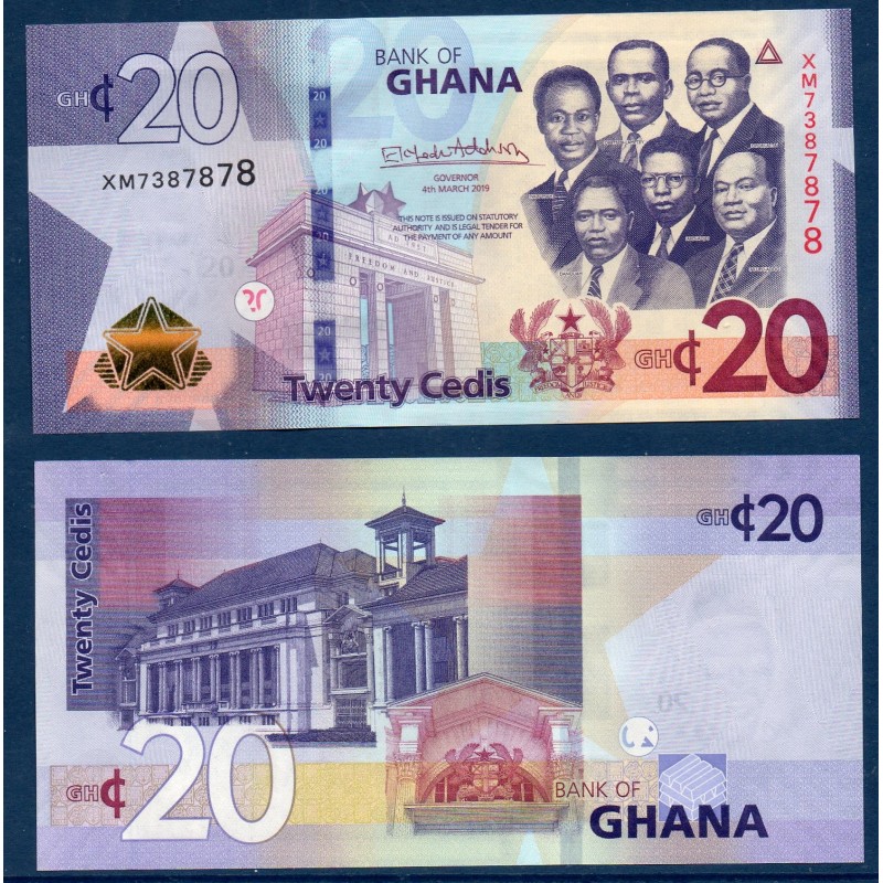 Ghana P.48, Neuf, Billet de 20 Cedis 2019 Black Star Square