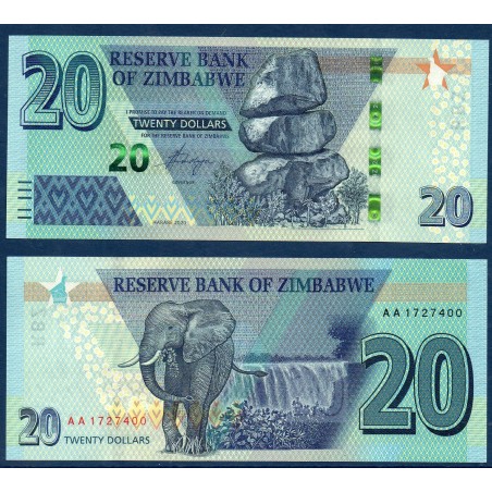 Zimbabwe Pick N°104, Billet de banque de 20 Dollars 2020