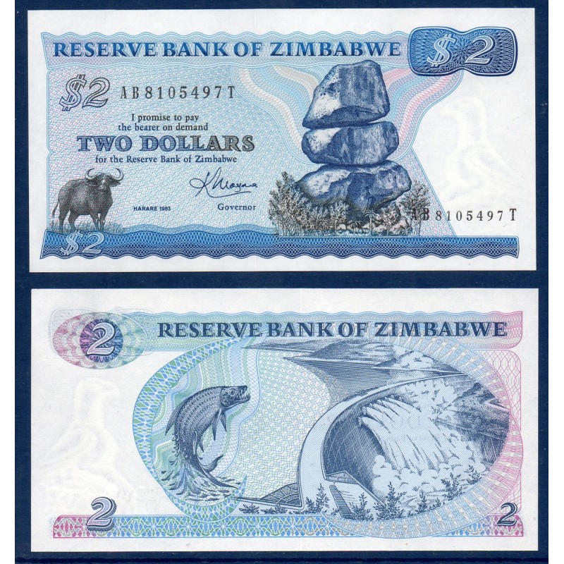 Zimbabwe P.1b, Neuf, Billet de 2 Dollars 1983 Barrage