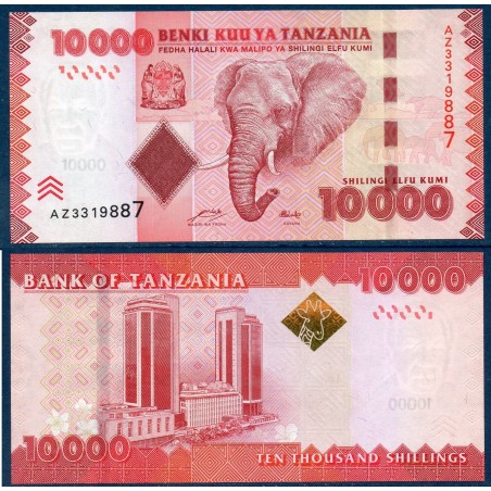 Tanzanie P.44a, Neuf, Billet de 10000 shillings 2010 Éléphants