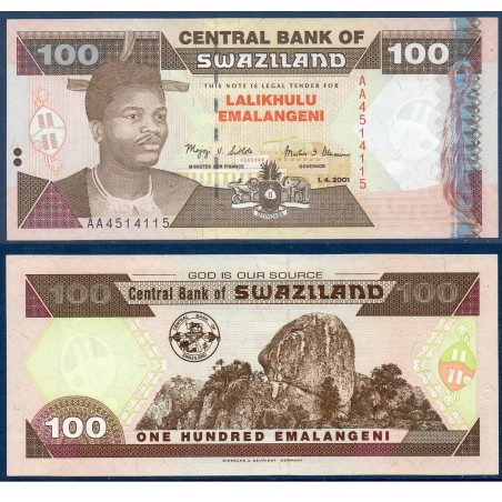 Swaziland P.32, Neuf, Billet de 100 emalangénie 2001 Roche