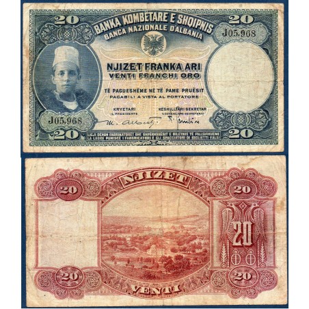 Albanie P.3, B Billet de 20 Franka Ari 1926 Garçon