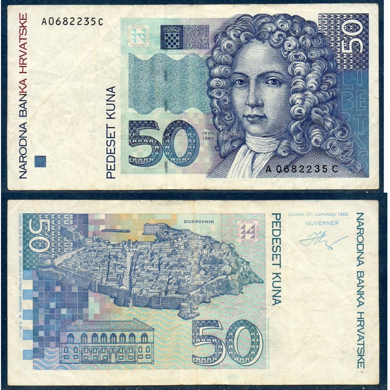 Croatie P.31, TTB Billet de 50 Kuna 1993 Ivan Gunduli