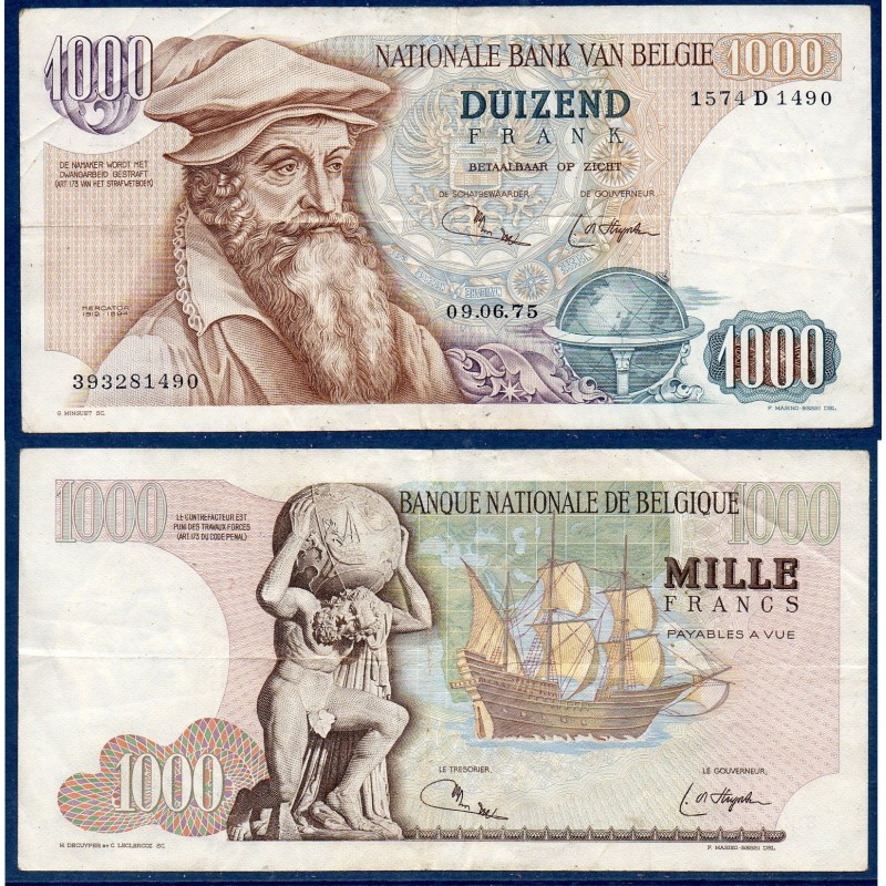 Belgique P.136b, TTB Billet de 1000 Francs 24.7.1975 Mercator