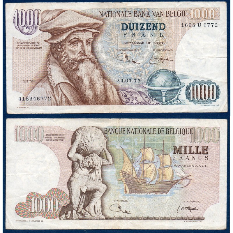 Belgique P.136b, TTB Billet de 1000 Francs 9.6.1975 Mercator