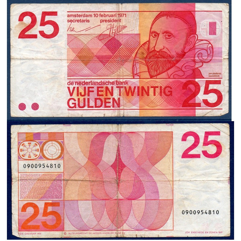 Pays Bas P.92a, TB, Billet de 25 Gulden 1971 Sweelinck